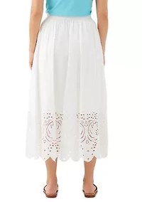 Petite Cut-Out Embroidery Midi Skirt