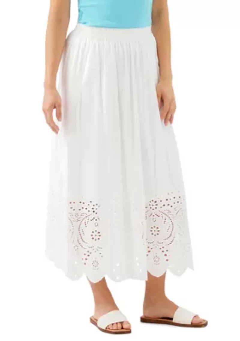 Petite Cut-Out Embroidery Midi Skirt