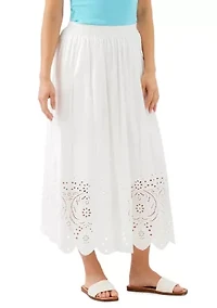 Petite Cut-Out Embroidery Midi Skirt