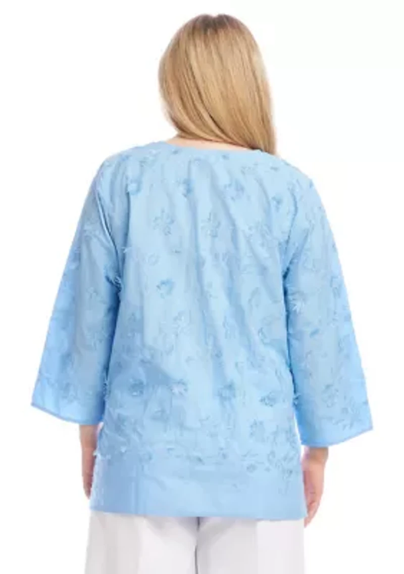 Plus 3/4 Sleeve Embroidered Tunic Top