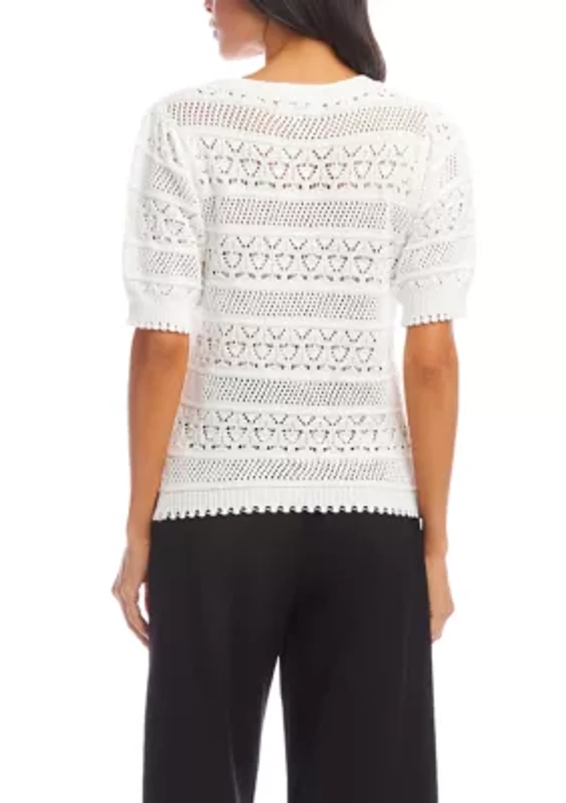 Women's Short Sleeve Crochet V-Neck Top