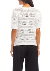 Women's Short Sleeve Crochet V-Neck Top