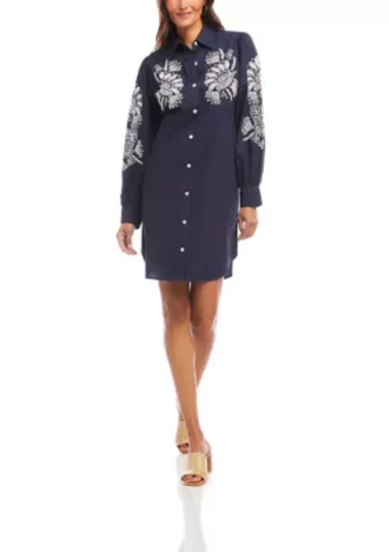 Women's Embroidered Puff Sleeve Shirtdress