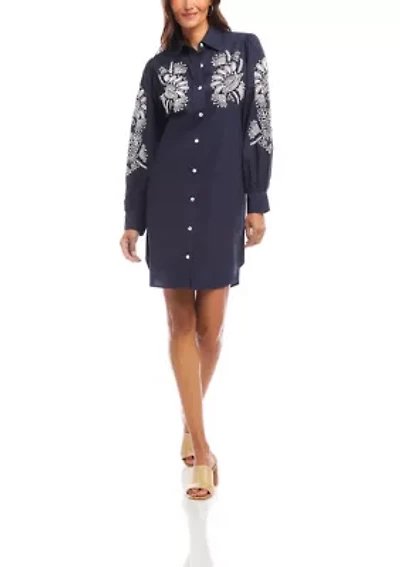 Women's Embroidered Puff Sleeve Shirtdress