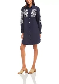 Women's Embroidered Puff Sleeve Shirtdress