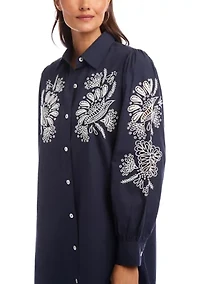 Women's Embroidered Puff Sleeve Shirtdress