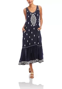 Women's Embroidered Sleeveless Midi Dress