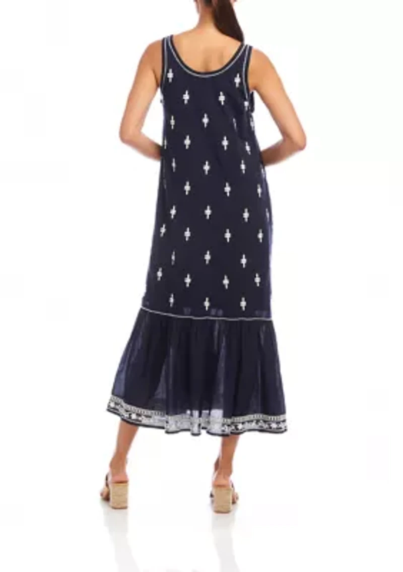 Women's Embroidered Sleeveless Midi Dress