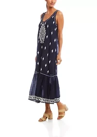 Women's Embroidered Sleeveless Midi Dress