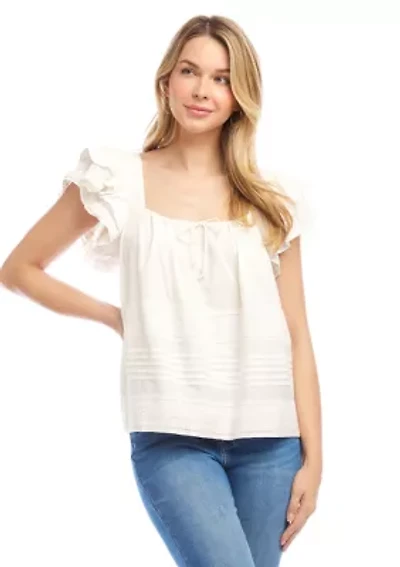 Women's Embroidered Ruffle Sleeve Blouse