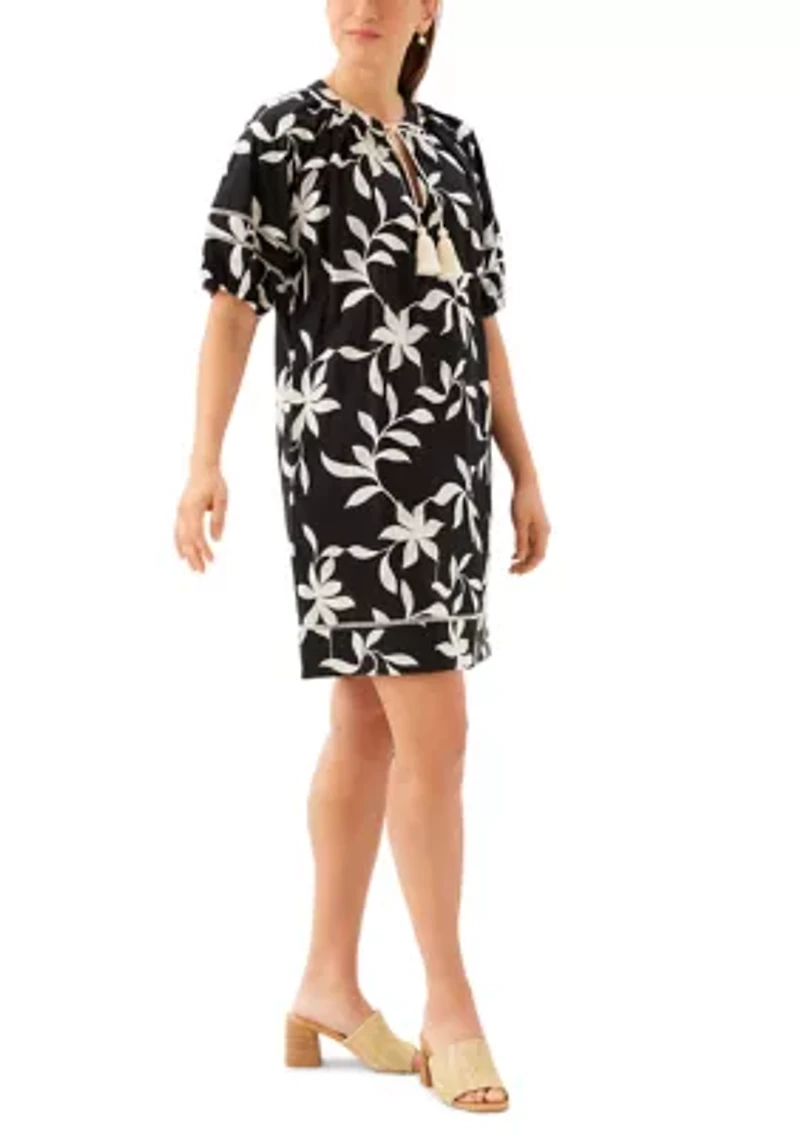 Petite Puff Sleeve Tassel Dress