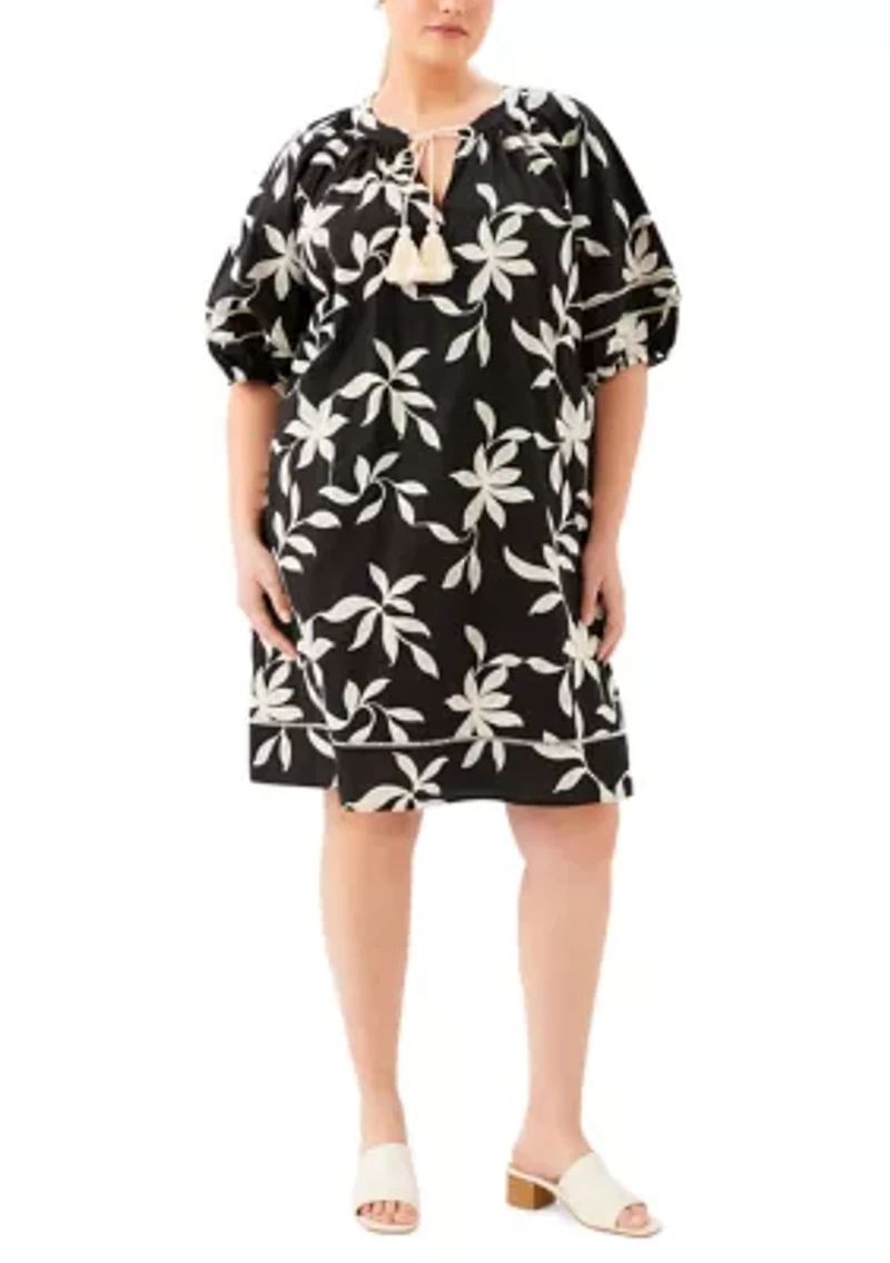 Plus Puff Sleeve Tassel Dress
