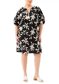 Plus Puff Sleeve Tassel Dress