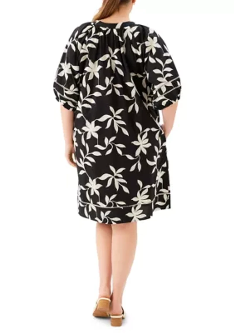 Plus Puff Sleeve Tassel Dress