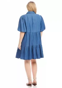 Plus Puff Sleeve Tiered Shirtdress
