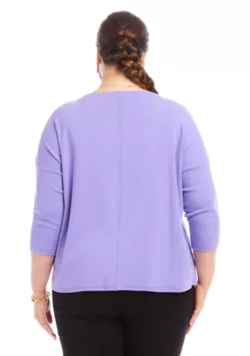 Plus 3/4 Sleeve Boat Neck Top