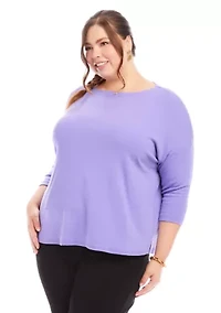 Plus 3/4 Sleeve Boat Neck Top