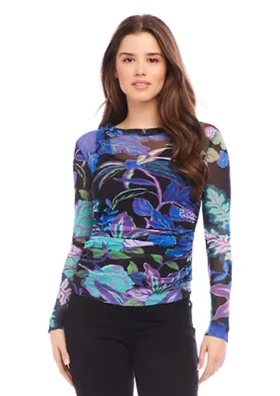 Petite Side Shirred Mesh Top