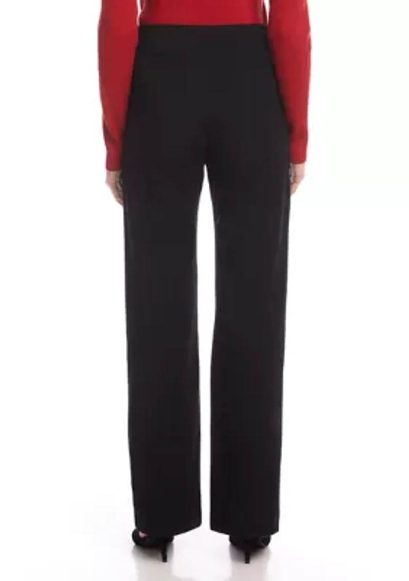 Women's Contrast Faux Leather Pocket Wide Leg Pants