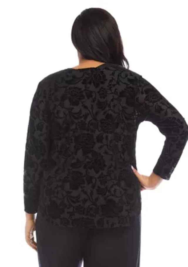 Karen Kane Plus Size Long Sleeve Velvet Burnout Shirttail Top at - Main Image