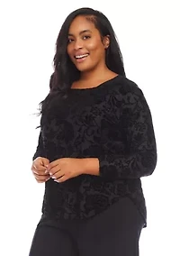 Plus Velvet Burnout Shirttail Top