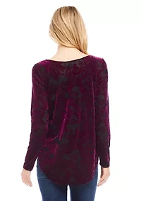 Petite Velvet Burnout Shirttail Top