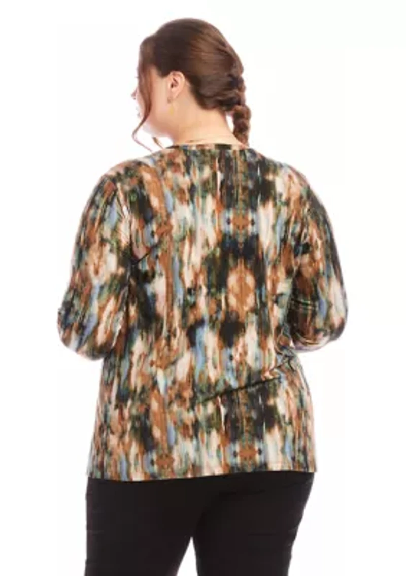 Plus 3/4 Sleeve Side Slit Top