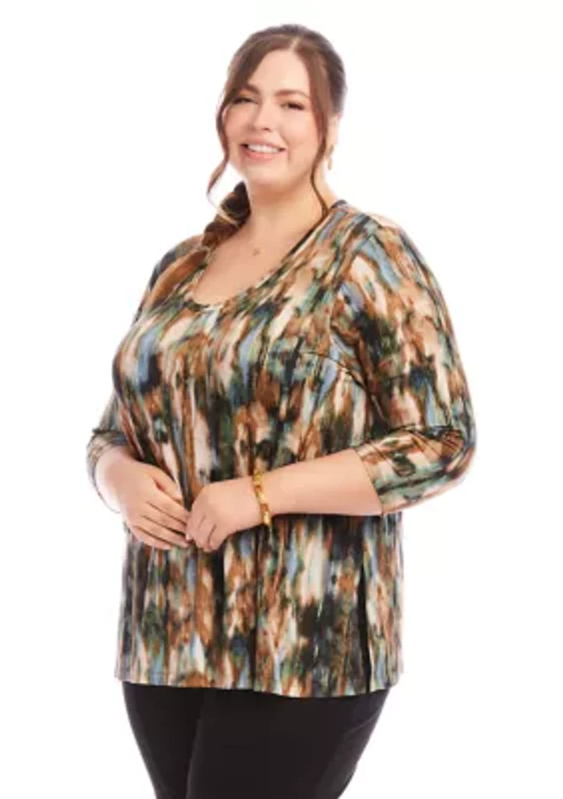 Plus 3/4 Sleeve Side Slit Top