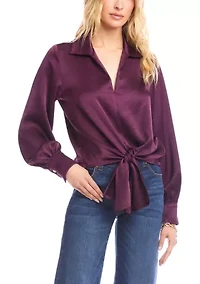 Women's Satin Tie Front Top