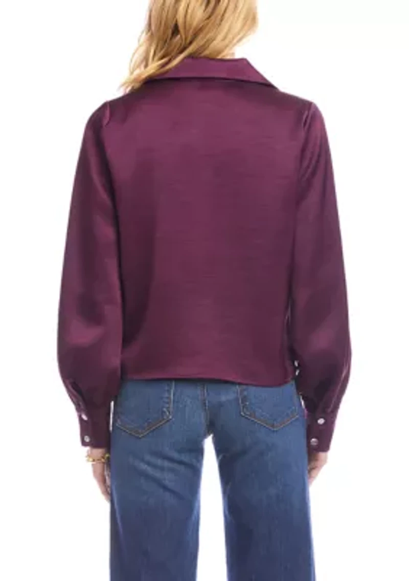 Women's Satin Tie Front Top