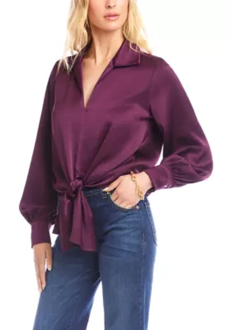 Women's Satin Tie Front Top