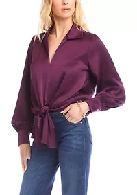 Women's Satin Tie Front Top