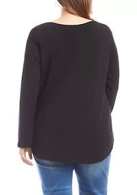 Plus Long Sleeve Embellished Shirttail Top