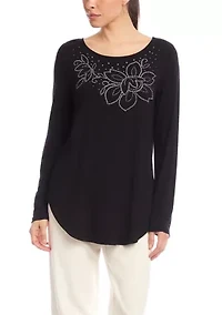 Women's Long Sleeve Embellished Shirttail Top