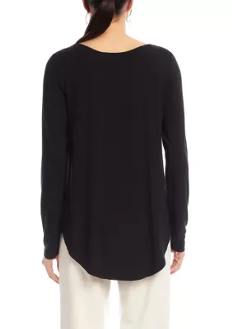 Women's Long Sleeve Embellished Shirttail Top