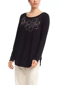 Women's Long Sleeve Embellished Shirttail Top