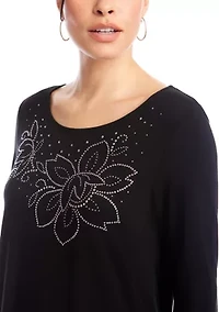 Women's Long Sleeve Embellished Shirttail Top