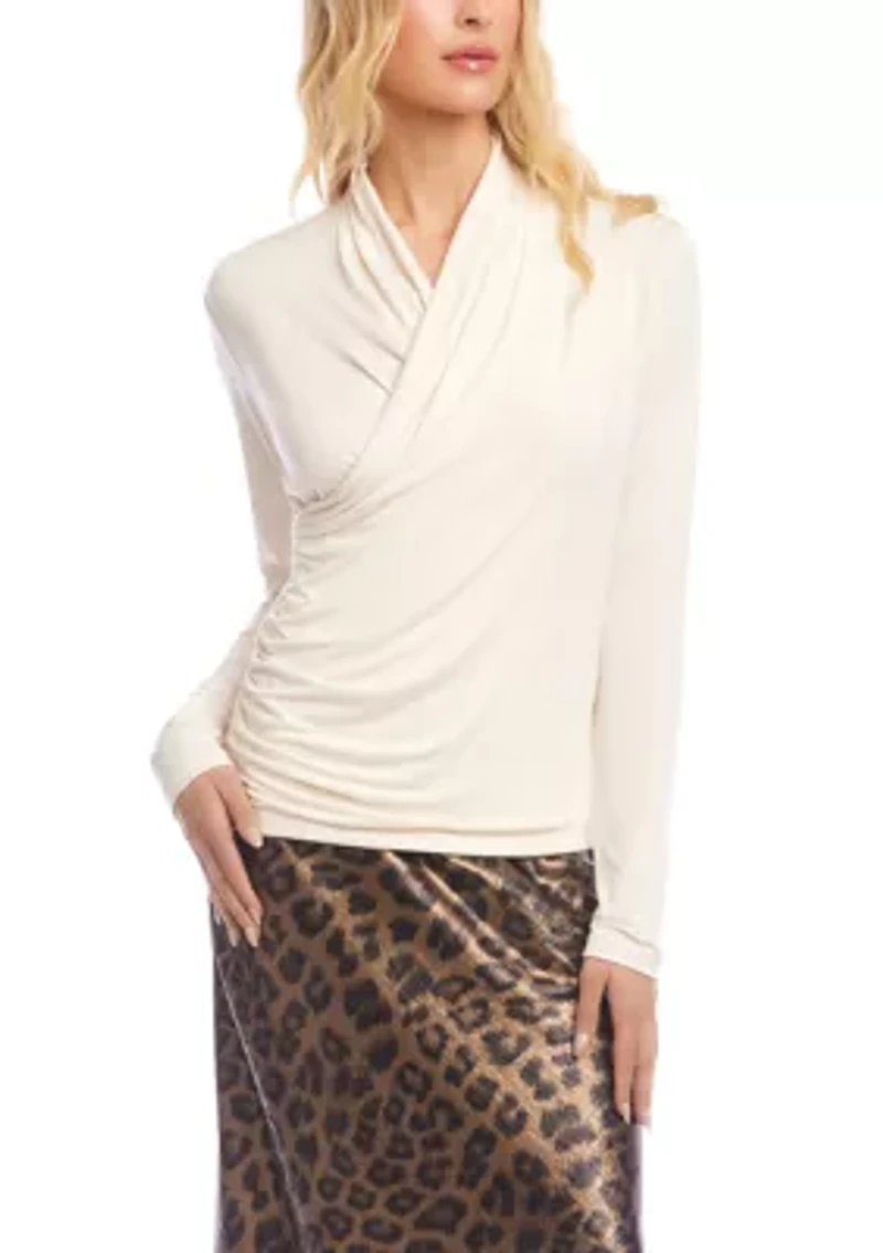 Petite Long Sleeve Crossover Side-Shirred Top