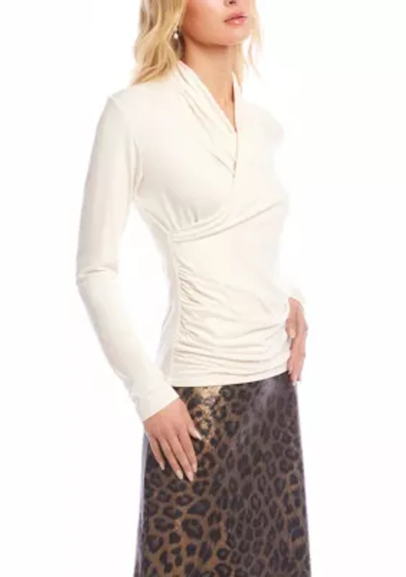 Petite Long Sleeve Crossover Side-Shirred Top