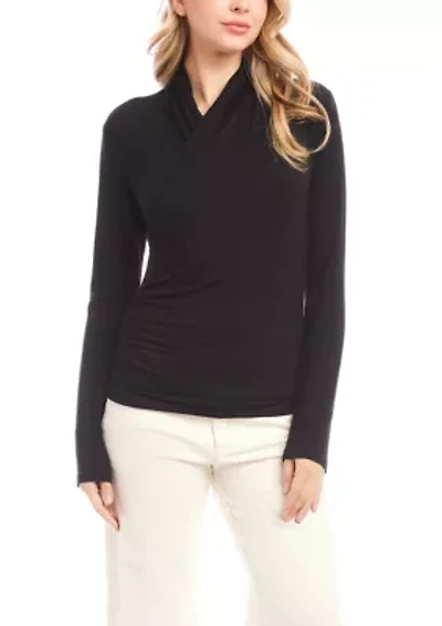 Women's Long Sleeve Crossover Side-Shirred Top