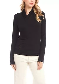 Women's Long Sleeve Crossover Side-Shirred Top