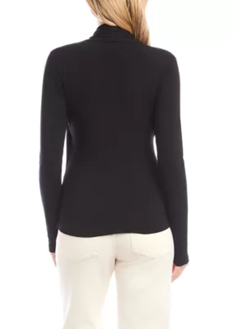 Women's Long Sleeve Crossover Side-Shirred Top