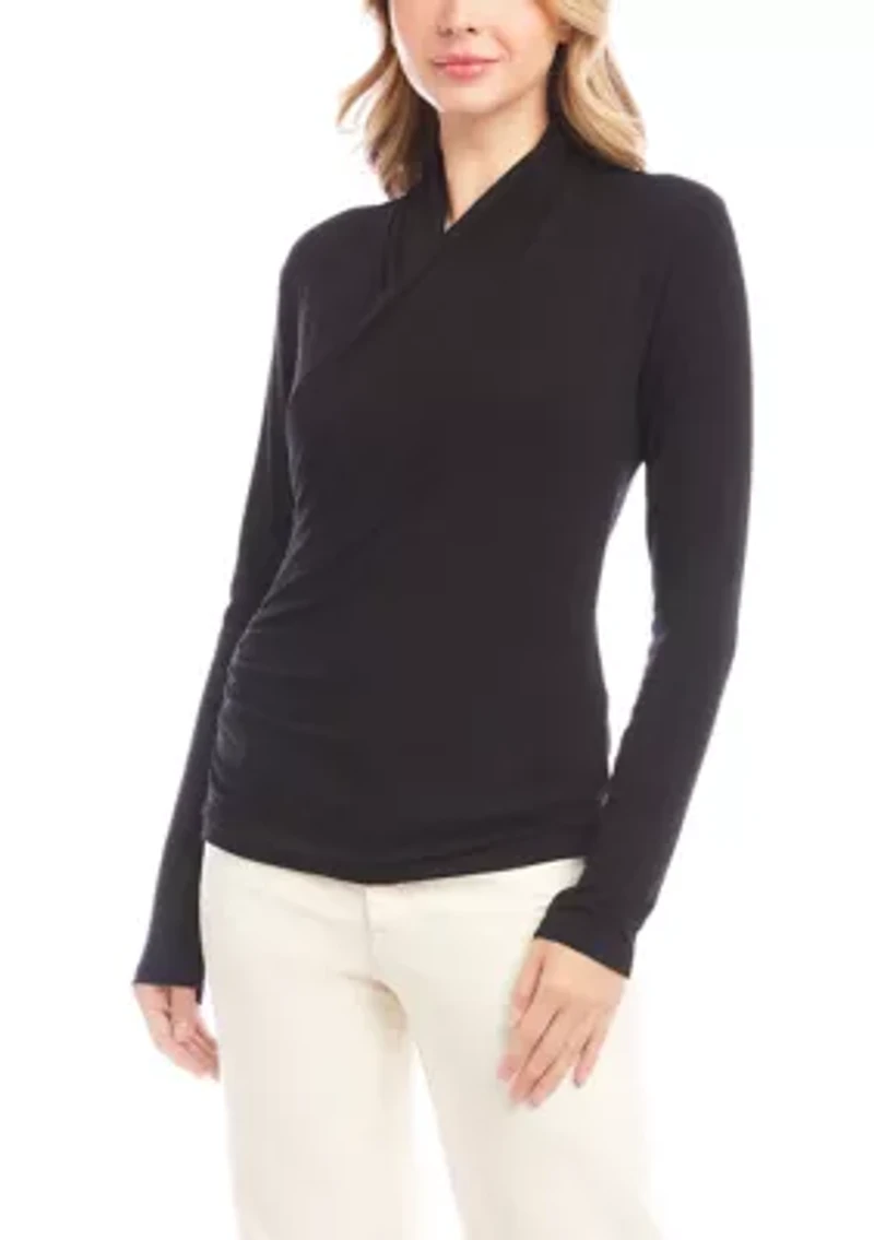 Women's Long Sleeve Crossover Side-Shirred Top