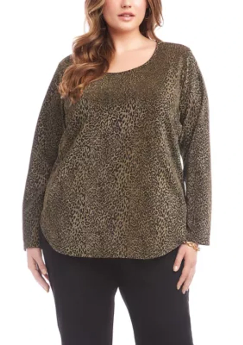 Plus Metallic Knit Shirttail Top