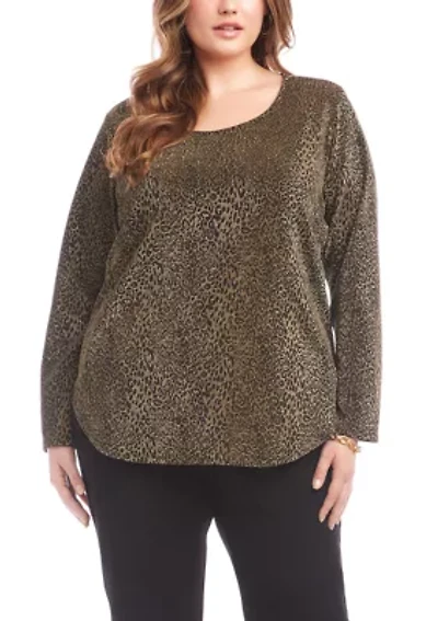 Plus Metallic Knit Shirttail Top