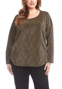 Plus Metallic Knit Shirttail Top