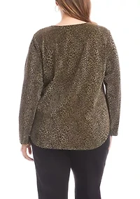 Plus Metallic Knit Shirttail Top