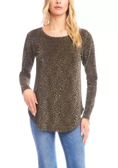 Women's Long Sleeve Metallic Knit Shirttail Top