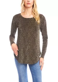 Women's Long Sleeve Metallic Knit Shirttail Top