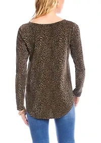 Women's Long Sleeve Metallic Knit Shirttail Top